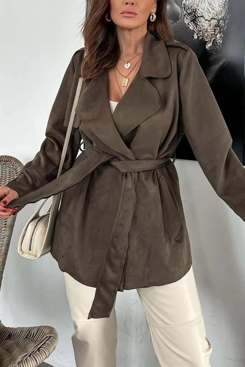 Women's Casual Waist Belted Lapel Loose Coat